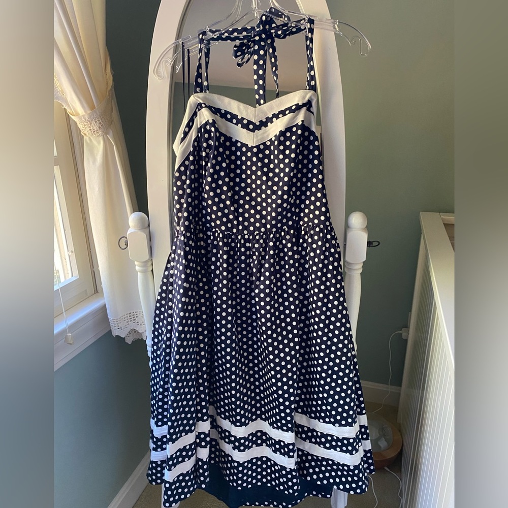 Bea & Dot by Mod Cloth Navy Polka Dot Halter Dress Size 1x
